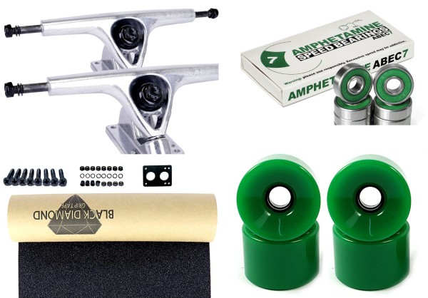 Impact Longboard Axles Set 180mm Silver / Green Wheels 70mm